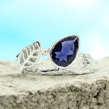 Load image into Gallery viewer, Art Nouveau Iolite Ring, Size 8, Sterling Silver, Water Sapphire, Blue Violet Gemstone, Connects to Angels, Viking's Compass