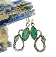 Load image into Gallery viewer, Emerald Snake Earrings, May Birthstone, Stone of Inspiration, Strengthens Memory, Infinite Patience, Deep Green Gemstone - GemzAustralia 