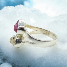 Load image into Gallery viewer, Raw Ruby &amp; Herkimer Diamond Ring, Size P 1/2, Sterling Silver, July and April Birthstones, Energy Stone