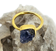 Load image into Gallery viewer, Blue Sapphire Ring, Size 7, 14k Gold Plated Sterling Silver, Raw Sapphire, September Birthstone