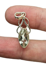 Load image into Gallery viewer, Celtic Inspired Green Amethyst Prasiolite Pendant, 3 carats, Marquise Faceted, Sterling Silver, Alternative August Birthstone