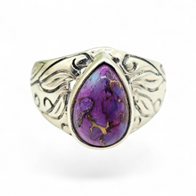 Load image into Gallery viewer, Purple Turquoise Ring, Size 8, Sterling Silver, Pear Shaped, Goddess Gem, Protection Stone, Powerful Stone, Good Fortune