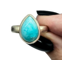 Load image into Gallery viewer, Pear Peruvian Amazonite Ring, Size 7, Sterling Silver, Seafoam Blue Green Colour, Amazing Natural Gemstone, Serenity Stone, Relaxation Gem - GemzAustralia 