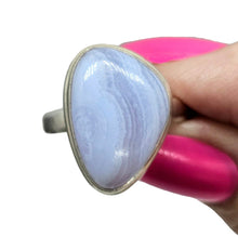 Load image into Gallery viewer, Blue Lace Agate Ring, Size 8, Sterling Silver, Communication &amp; Confidence Stone, Protection Stone, Gemini and Pisces stone
