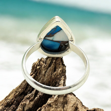 Load image into Gallery viewer, Ice Blue Dahlia Turquoise Ring, Size 10.75, Sterling Silver, Pear Shape, Copper Turquoise, Protection, Love Stone