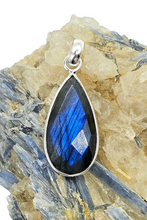 Load image into Gallery viewer, Faceted Blue Labradorite Pendant, Sterling Silver, Teardrop Shape, Mystical Magical Gemstone, Companion through Change, Strength - GemzAustralia 