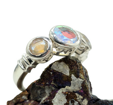 Load image into Gallery viewer, Rainbow Mystic Topaz Ring, Trilogy Ring, Sterling Silver, Round Shaped, Fire Topaz, Rainbow Topaz, Alaskan Ice, 3 Sizes - GemzAustralia 
