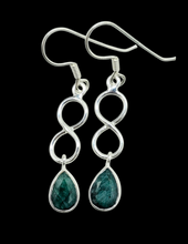 Load image into Gallery viewer, Emerald Infinity Drop Earrings, Sterling Silver, May Birthstone, Pear Shaped, Stone of Inspiration, Deep Green Gem - GemzAustralia 