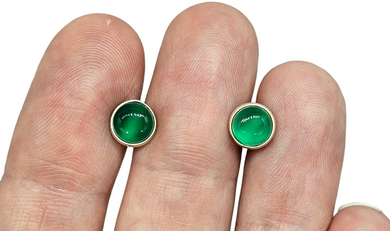 Green Chalcedony Studs, Round Cabochon stud Earrings, Sterling Silver, Chrysoprase Stud Earrings, Positive outlook Gem - GemzAustralia 