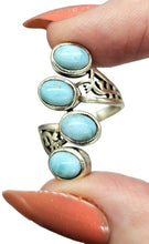 Load image into Gallery viewer, Larimar Wrap Around Ring, Size 7 Sterling Silver, Dolphin Stone, Stone of Atlantis, 4 Stone Rng, Coastal Luxury, Bohemian Vibes