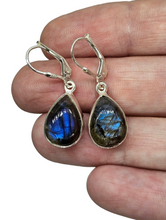 Load image into Gallery viewer, Blue Labradorite Earrings, Sterling Silver, Pear Shaped, Mystical Magical Gemstone, Companion through Change - GemzAustralia 