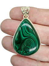 Load image into Gallery viewer, Massive 70 carat Malachite Pendant, Pear Shape, Sterling Silver, Rich Green Gemstone, Visionary Gem, Warns of Danger, Life Force Gemstone