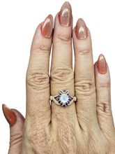 Load image into Gallery viewer, Rainbow Moonstone &amp; Amethyst Claddagh Ring, Size 9, Sterling Silver, Natural Gemstones, Symbol of Love, Friendship and Loyalty
