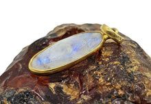 Load image into Gallery viewer, Rainbow Moonstone Pendant, Gold Plated Sterling Silver, Oval checkerboard Facet, Goddess Stone, Psychic Protection