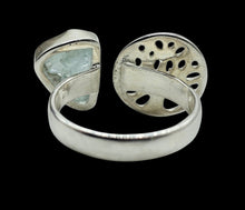 Load image into Gallery viewer, Rough Aquamarine &amp; Tree of Life Ring, Size 7, Sterling Silver, March Birthstone, Pale Blue Gemstone, Divine Communication