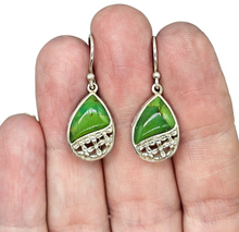 Load image into Gallery viewer, Green Mojave Turquoise Earrings, Pear Shaped, Sterling Silver, Protection Stone, Connects with Great Spirit of the Sky, Power Stone