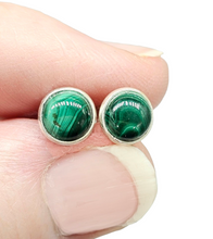 Load image into Gallery viewer, Malachite Studs, Sterling Silver, Round Shaped Earrings, Beautiful Rich Green Gemstone, Visionary Stone, Protection Gem - GemzAustralia 