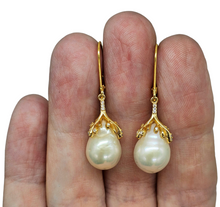 Load image into Gallery viewer, Baroque Pearl Earrings, Gold Plated Sterling Silver, Art Nouveau, June Birthstone, Natural Pearls, Bridal Jewellery - GemzAustralia 