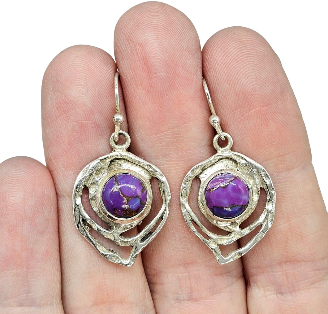 Purple Mojave Turquoise Earrings, Sterling Silver, Abstract Leaf Design, Goddess Gemstone, Protection Gemstone, Statement handcrafted