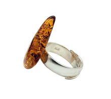 Load image into Gallery viewer, Divine Baltic Amber Ring, Triangle Shaped, Adjustable, Millions of years old, Sterling Silver, Fossilized Tree Resin