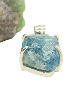 Raw Aquamarine Pendant, March Birthstone, Sterling Silver, Courage Gem, Communication with the Divine, Natural Rough Stone