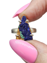 Load image into Gallery viewer, Raw Azurite Ring, size N, Sterling Silver, Triangle Shape, Rough Gemstone, Enhances Creativity