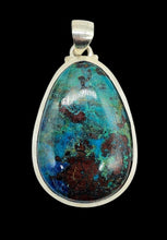 Load image into Gallery viewer, Shattuckite Pendant, Sterling Silver, Pear Shaped, mix of Azurite, Chrysocolla &amp; Malachite, Psychic Stone, Vivid Blue Green, Spirit Guide