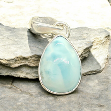 Load image into Gallery viewer, Larimar Pendant, Sterling Silver, Stone of Atlantis, Dolphin Stone, Pear Shaped, Spiritual Gemstone, Volcanic Gemstone