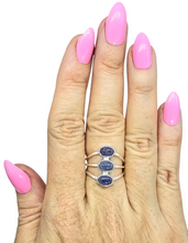 Load image into Gallery viewer, Three Stone Tanzanite Ring, Size 8, Sterling Silver, Psychic Power Stone, Meditation Stone