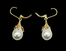 Load image into Gallery viewer, Baroque Pearl Earrings, Gold Plated Sterling Silver, Art Nouveau, June Birthstone, Natural Pearls, Bridal Jewellery - GemzAustralia 