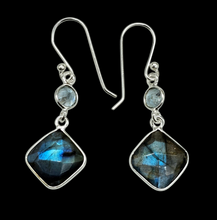 Load image into Gallery viewer, Labradorite &amp; Blue Topz Earrings, Sterling Silver, Mystical Magical Gemstone, Double Drops - GemzAustralia 