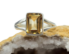 Load image into Gallery viewer, Citrine Rectangle Ring, Size 5.5, Emerald Faceted, 4 carats, Sterling Silver, November Birthstone, Money Gemstone - GemzAustralia 