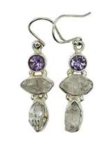 Load image into Gallery viewer, Herkimer Diamond &amp; Amethyst Earrings, Sterling Silver, Ascension Gem, Astral Travel, February and April Birthstones - GemzAustralia 