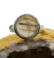 Load image into Gallery viewer, Golden Rutile Ring, Size 7.5, Rutilated Quartz, Sterling Silver, Round Cabachon, Angel Hair, Past Life Gemstone, Genuine - GemzAustralia 