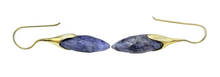 Load image into Gallery viewer, Blue Sapphire Earrings, Gold Plated Sterling Silver, September Birthstone, Marquise Checkerboard Faceted, Wisdom Stone - GemzAustralia 