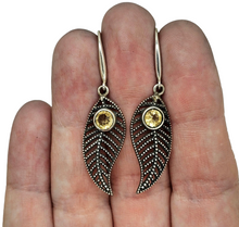 Load image into Gallery viewer, Citrine Earrings, Leaf Design, Sterling Silver, November Birthstone, Luck &amp; Fortune Stone, Wealth and Success Stone