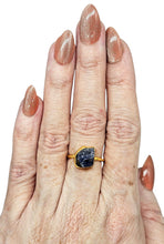 Load image into Gallery viewer, Blue Sapphire Ring, Size 7, 14k Gold Plated Sterling Silver, Raw Sapphire, September Birthstone
