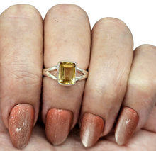 Load image into Gallery viewer, Citrine Rectangle Ring, Size 5.5, Emerald Faceted, 4 carats, Sterling Silver, November Birthstone, Money Gemstone - GemzAustralia 