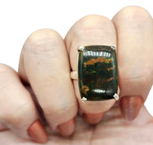 Load image into Gallery viewer, Bloodstone Ring, Size 7, Sterling Silver, Rectangle Shaped, Green Chalcedony with bright red Splatters, Heliotrope Gemstone