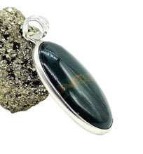 Load image into Gallery viewer, Bloodstone Pendant, Sterling Silver, Oval Shaped, Green Chalcedony with bright red Splatters, Heliotrope Gemstone