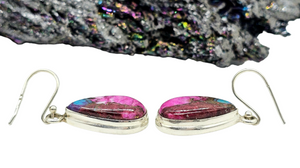 Oyster Turquoise & Pink Opal Earrings, Sterling Silver, Pear Shaped, Hot Pink Gemstone, Spiny Oyster Shell, Courage Stone - GemzAustralia 