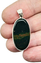 Load image into Gallery viewer, Bloodstone Pendant, Sterling Silver, Oval Shaped, Green Chalcedony with bright red Splatters, Heliotrope Gemstone