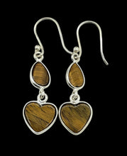 Load image into Gallery viewer, Heart Shaped Tiger's Eye Earrings, Sterling Silver, Genuine Gemstones, Creativity Stone, Kundalini Gem