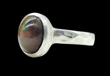 Load image into Gallery viewer, Solid Australian Black Opal Ring, Size 6, Sterling Silver, Oval Shaped, October Birthstone, Aura Gemstone, Psychic Stone, Genuine