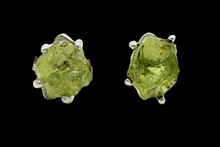 Load image into Gallery viewer, Rough Peridot Stud Earrings, Sterling Silver, August Birthstone, Raw Peridot, Destiny Stone, Visionary Crystal, 16th Anniversary Gemstone - GemzAustralia 