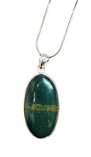 Load image into Gallery viewer, Bloodstone Pendant, Sterling Silver, Oval Shaped, Green Chalcedony with bright red Splatters, Heliotrope Gemstone