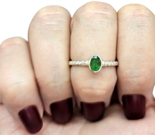 Load image into Gallery viewer, Emerald Ring, size P 1/2, Sterling Silver, May Birthstone, Oval Faceted, Natural Stone, Inspiration Stone, Action Stone