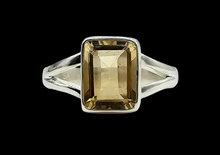 Load image into Gallery viewer, Citrine Rectangle Ring, Size 5.5, Emerald Faceted, 4 carats, Sterling Silver, November Birthstone, Money Gemstone - GemzAustralia 