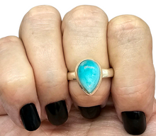 Load image into Gallery viewer, Pear Peruvian Amazonite Ring, Size 7, Sterling Silver, Seafoam Blue Green Colour, Amazing Natural Gemstone, Serenity Stone, Relaxation Gem - GemzAustralia 