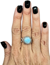 Load image into Gallery viewer, Vintage style Larimar Ring, Size 7.5, Sterling Silver, Round Shaped, Stone of Atlantis, Dolphin Stone, Water &amp; Fire Stone - GemzAustralia 